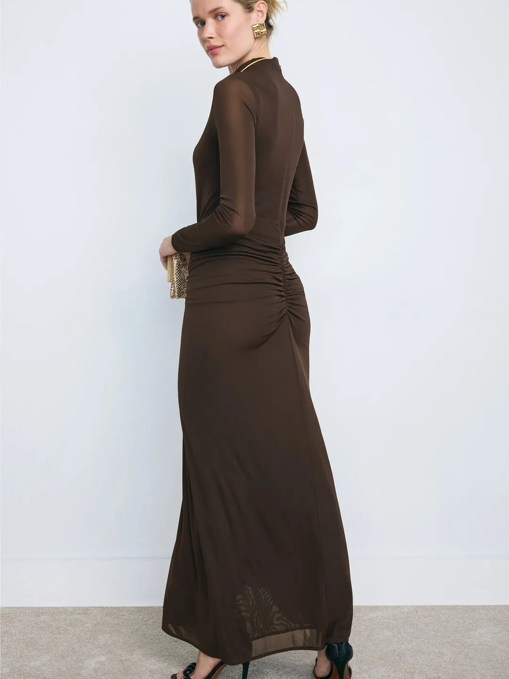 RONNY KOBO MOCK NECK RUCHED DRESS SIZE L MSRP $425 - Picture 2 of 13